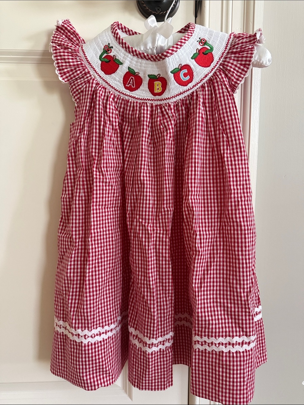 Red Gingham ABC Smocked Kids Dress- like new!